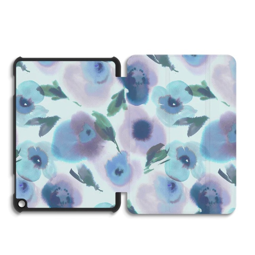 Beautiful Caseable Kindle Fire 8 Tablet Smart Case in Watercolour Flowers Blue.